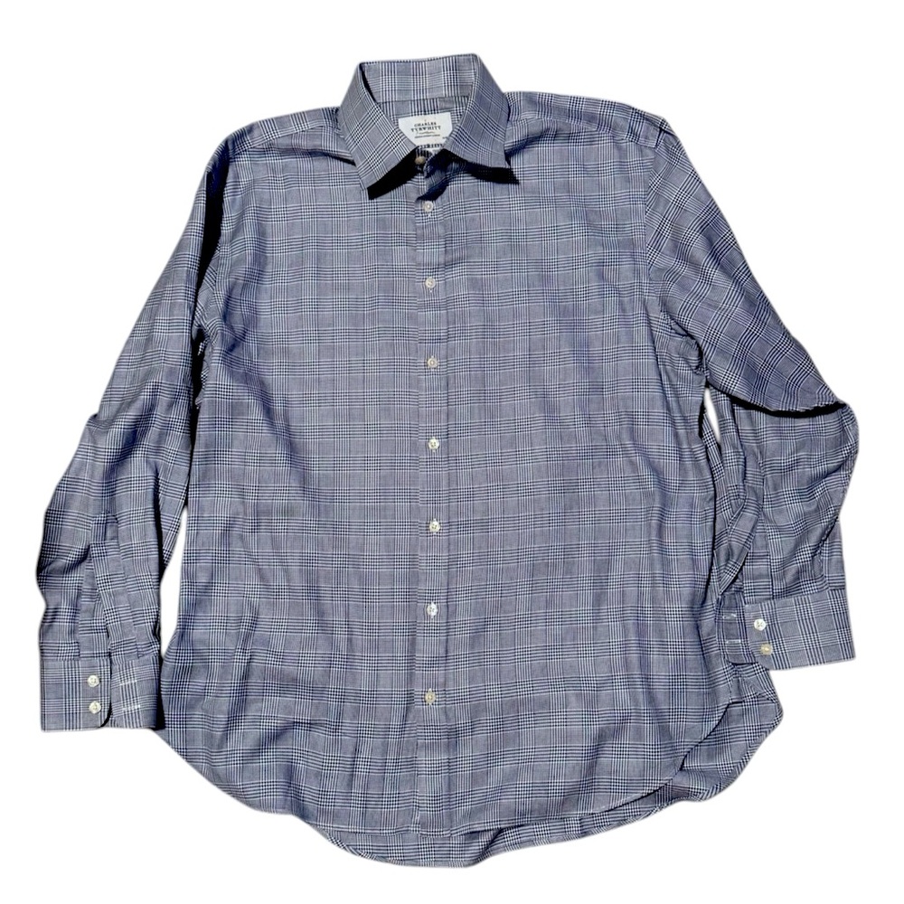 Charles Tyrwhitt Mens Classic Fit Button Down Dress Shirt Navy Glen Check, 17/35